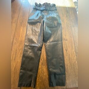 Majorelle Black Faux Leather Belted Paper Bag Pants Size Small B19